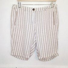 Dorothy Perkins Womens Shorts Beige Size UK 12 Linen Mix White Striped Coastal