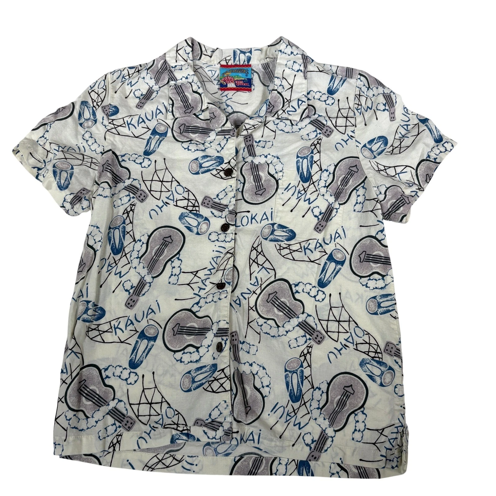 Reyn Spooner Joe Kealoha Hawaiian Shirt White Ukulele Island Print S Collection