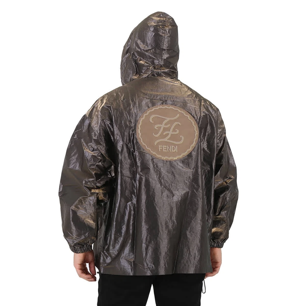 Giacca antivento oversize Fendi uomo grigia con cappuccio estraibile marca taglia 48