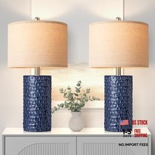 23" Modern Ceramic Table Lamp Set of 2, Table Lamps for Living Room, Navy Blue