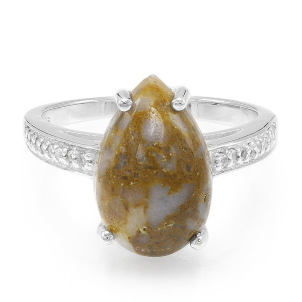 Cavill Silberring Damen Dinosaurierquarz 4,12Ct Tropfen Mit Topasen 925--image
