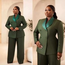Green Plus Size Women's Suit Formal Business Wedding Lady Office Work Wear 2Pcs