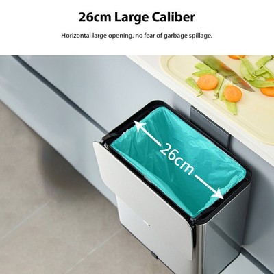 8L Stainless Steel Trash Can Square Design Wall-Mounted Kitchen Garbage Bin With