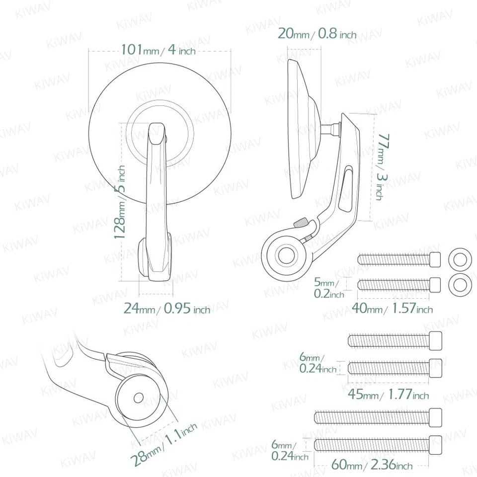 Espejo de extremo de barra BOB negro redondo 6 mm atornillado se adapta a Triumph T100 (refrigerado por aire) Foto 2 de 4