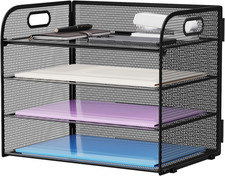 4 Tier Paper Organizer Letter Tray - Mesh Desk File Organizer with Handle, Paper