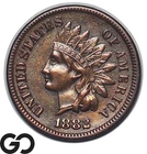 1882 Indian Head Cent Penny, AU++, Sharp Details with Mixed Toning