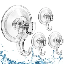 Quntis Suction Cup Hooks 4 Pack, Multi-Purpose Clear Shower Suction Hooks Wat...