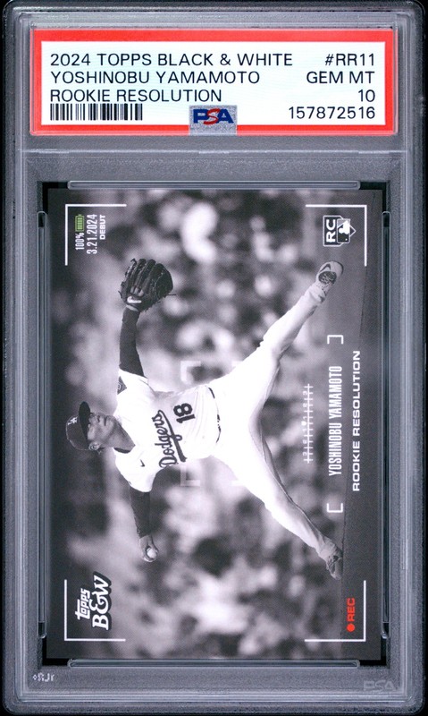 2024 TOPPS BLACK & WHITE ROOKIE RESOLUTION #RR11 YOSHINOBU YAMAMOTO PSA 10