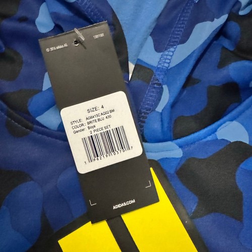 Adidas set 2 pezzi felpa con cappuccio e pantaloni jogger ragazzo taglia 4 blu mimetico nero nuovo con etichette - Foto 4 di 8