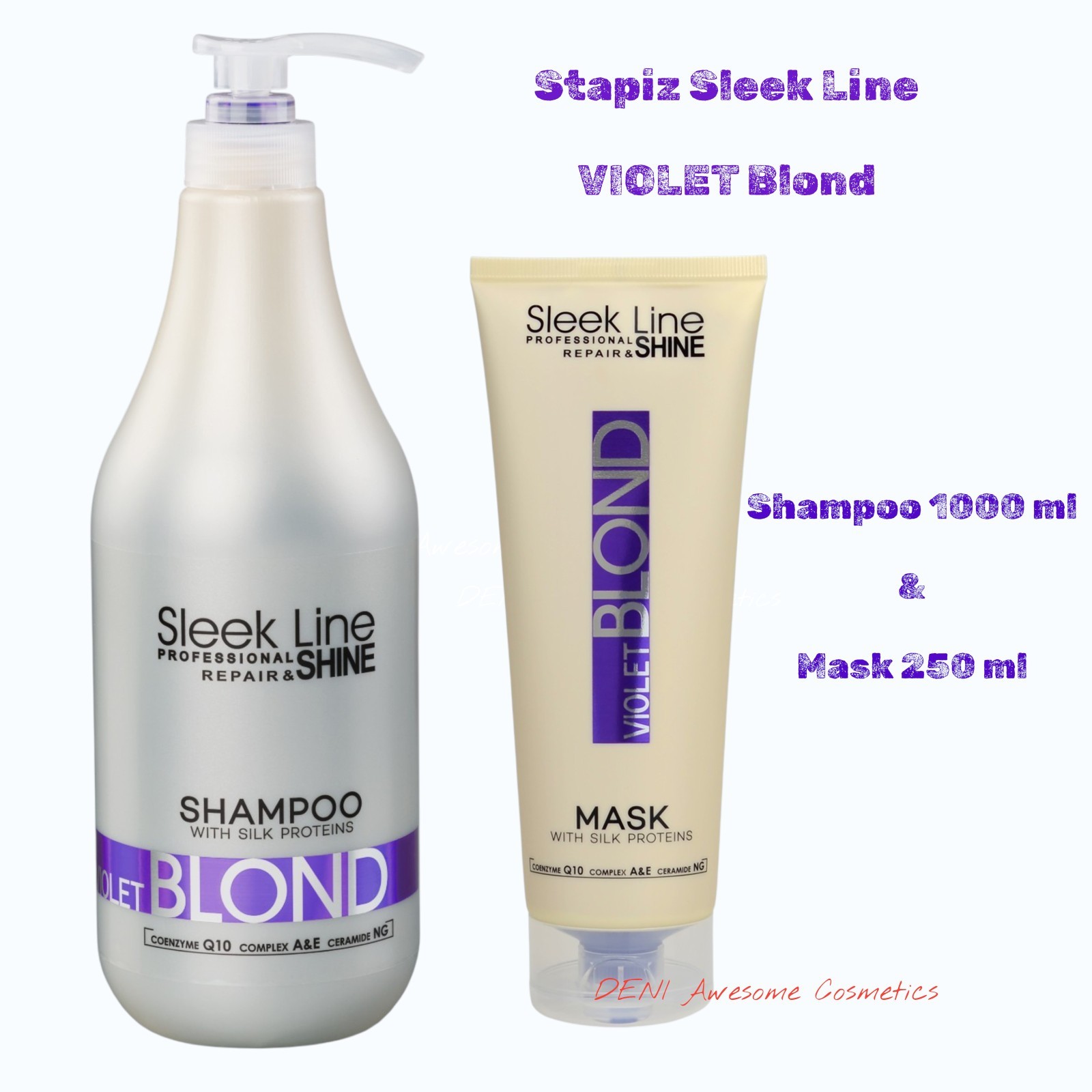 STAPIZ Sleek Line VIOLET BLOND Mask& 1000ml &Shampoo 1000ml-for Grey,Blonde Hair