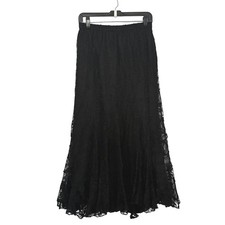 Vintage Etc. Lace Maxi Skirt Black Floral Tiered 90s Y2k Whimsigoth - Medium