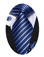 Blue Ties for Men 63'' Extra Long Men's Ties Set Silk Striped Necktie and Poc...