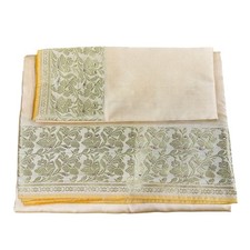 NEW Indian WomensBrocade Artificial/ART Silk Sari SAREES CREAM W/Blouse Piece