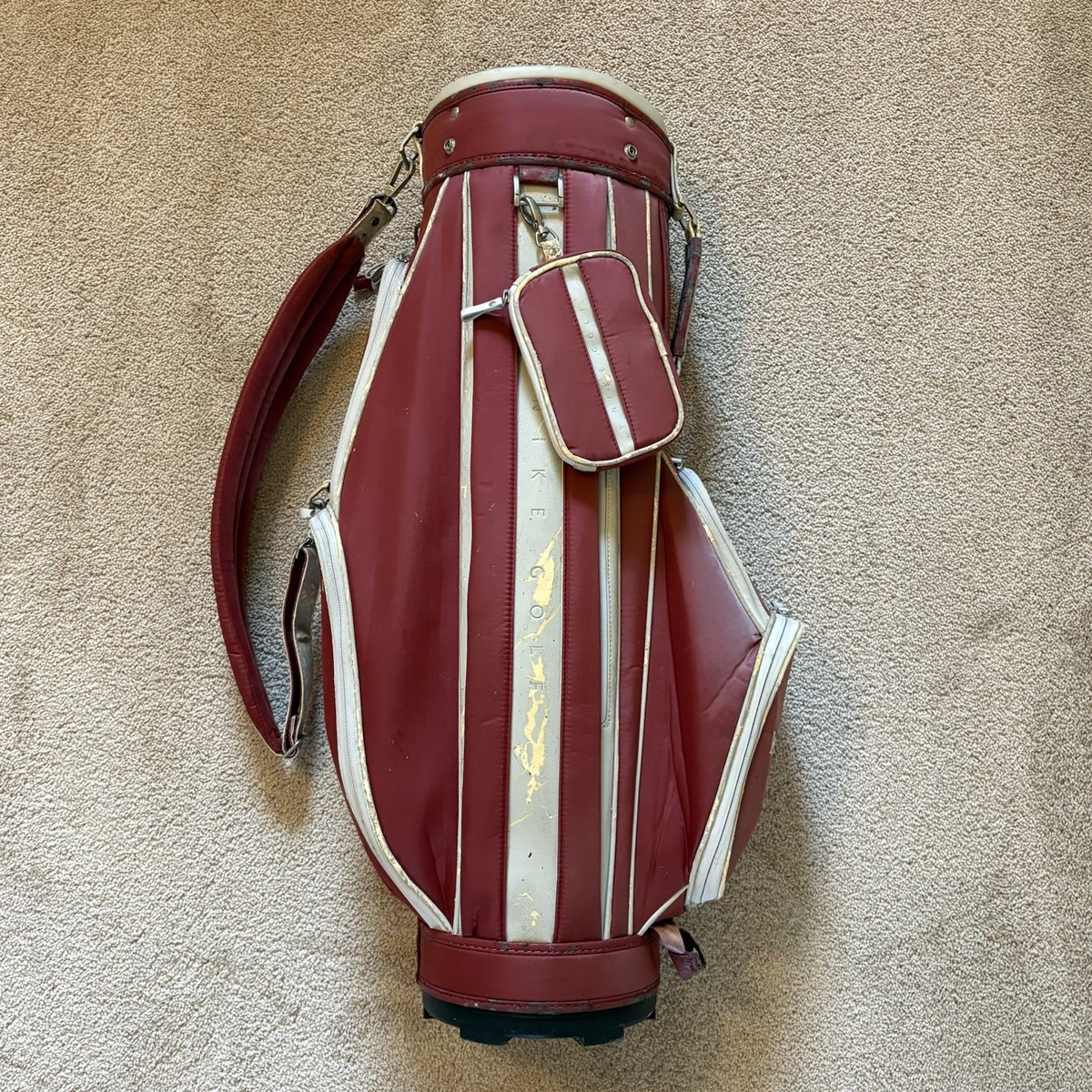 Nike Leather Golf Bag 4-Way Red Vintage Cart Carry Stand Bag *RARE