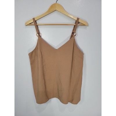 Topshop Womens Camel Tan V-Neck Cami Top Tortoise Ring Straps Size US 10
