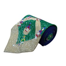The Save The Children Mens Blue  Green Silk Baseball Print Tie Handmade Pattern