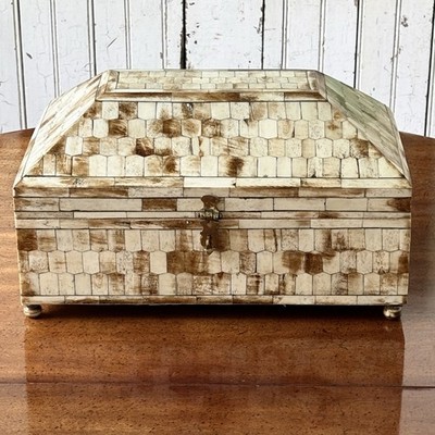 Maitland-Smith Tessellated Horn & Bone Inlay Large 15'' Jewelry Box Chest