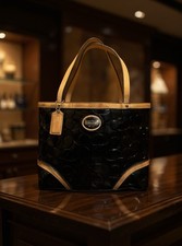 COACH Embossed Black Patent Leather Peyton Tote Bag