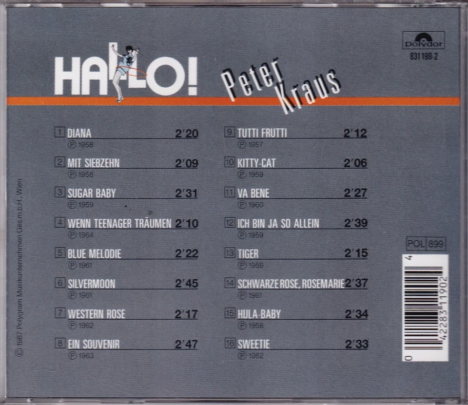 PETER KRAUS CD HALLO! deutsche Polydor von 1997 - Bild 2 von 2
