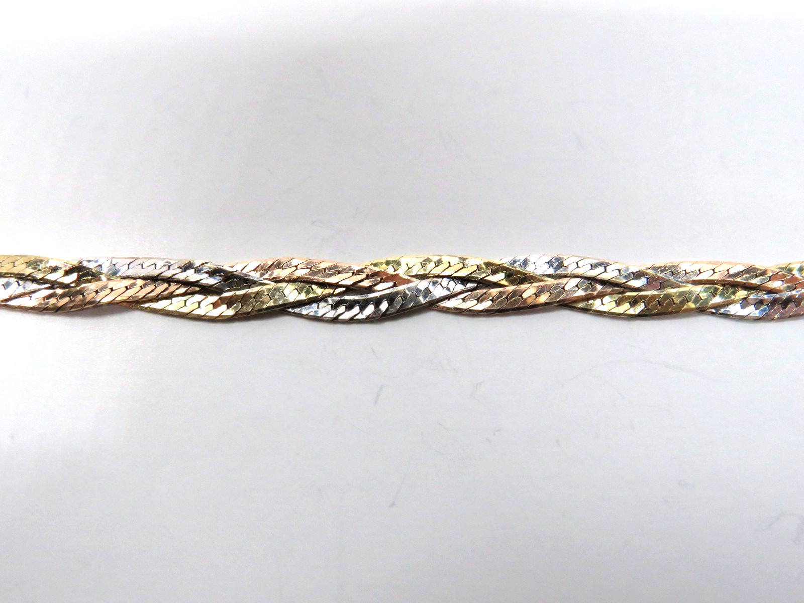 14K GOLD Braided Herringbone CHAIN NECKLACE 16-3/… - image 11
