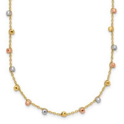 14K Tri-color Gold Polished Beaded Necklace 18'' 4.16g for Mom
