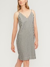 Everlane Black & White Striped Poplin V-Neck Slip Dress