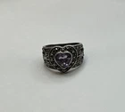 Vintage 925 Sterling Silver Amethyst & Marcasite Heart Ring