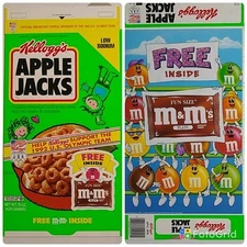 Kelloggs APPLE JACKS Cereal Box M&Ms CANDY "Free Inside" 1992 Olympics vtg