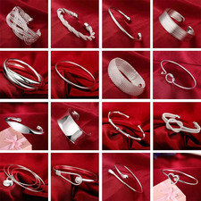 s925 Solid Silver Mens Women Heavy Plain Ball Torque Bangle Cuff Bracelet Bangle