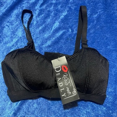 Kiss Me Deadly Black Bra Pinup Lingerie Large Nwt 