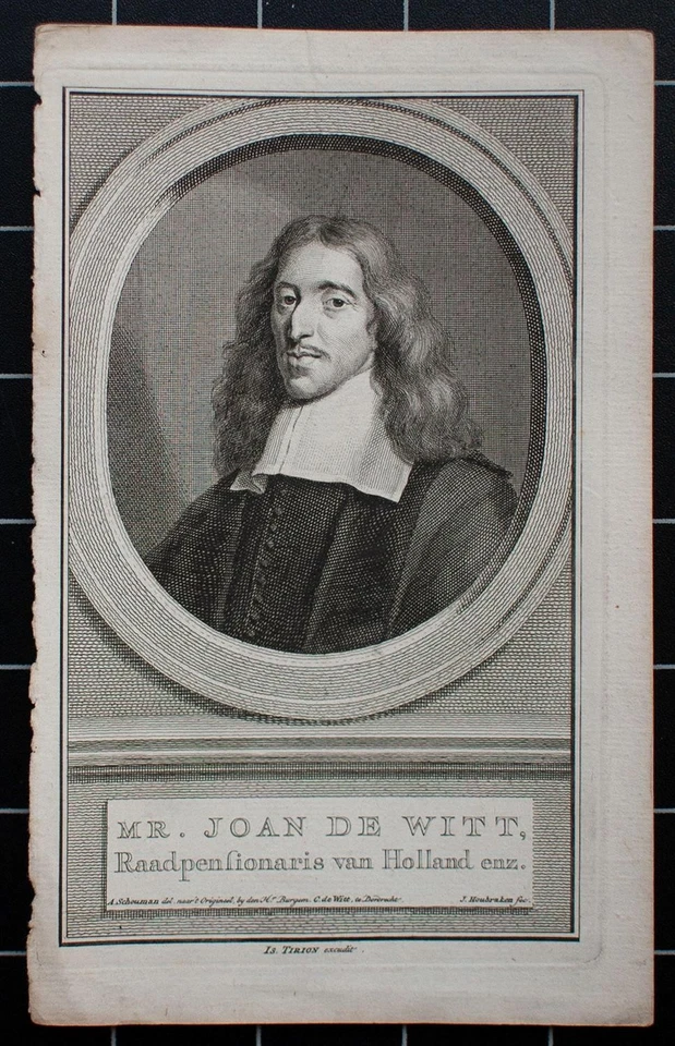 Jacobus Houbraken Porträt Johan de Witt Staatsmann Niederlande Kupferstich 1750 - Bild 2 von 2