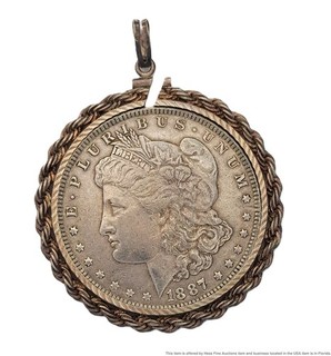 Ciondolo vintage argento 1887 Morgan Dollar cornice argento sterling per collana