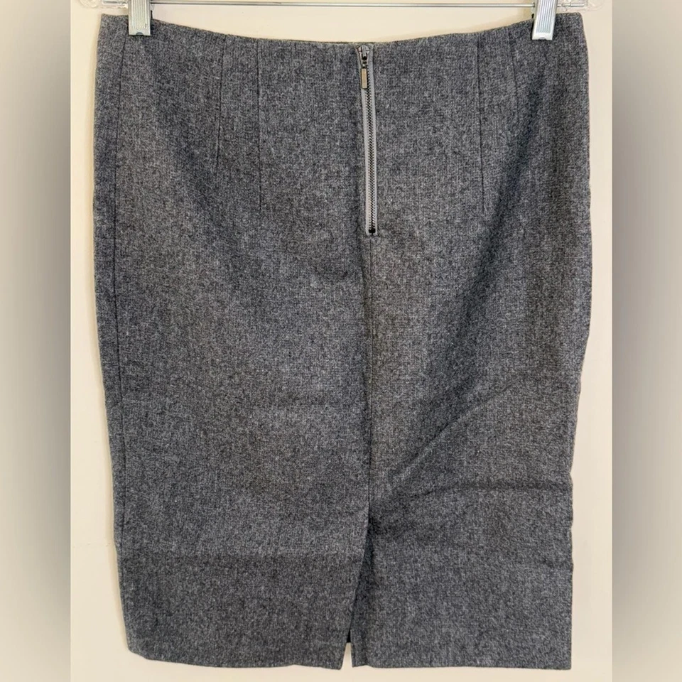 Falda lápiz Kenar mezcla lana gris carbón claro forrada cremallera trasera y dobladillo partido 4 Foto 2 de 4