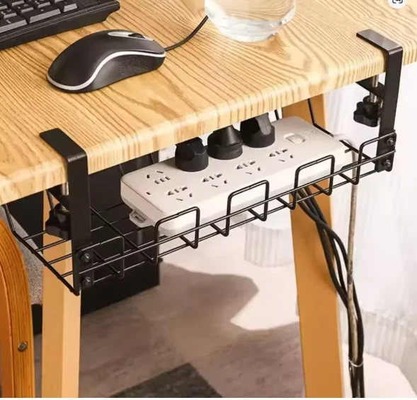 Under Table Storage Rack Metal Cable Management Tray Home Office Desk Wire Organ