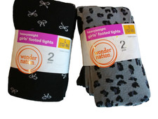 Lot Of 2 Packs Of 2 Each Of Wonder Nation Girls Footed Tights L 12-16 NWT