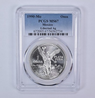 1990 Mo Mexico 1 Onza Silver Libertad MS67 PCGS Blue Label | eBay