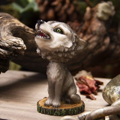 Cries of The Night Howling Gray Wolf With Green Eyes Bobblehead Figurine 3.75'' H
