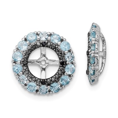 Sterling Silber Rhodium Schweizer Blautopas & schwarzer Saphir Ohrringe Jacke