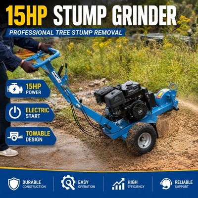 15HP Gas Stump Grinder W/ Electric Start, 420cc 15'' Cutting Height & 10'' Depth