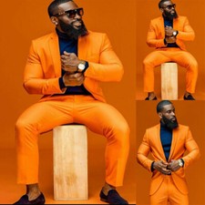 Fashion Orange Men's Suits Wedding Party Tuxedo Formal Business 2Pcs Blazer Pant