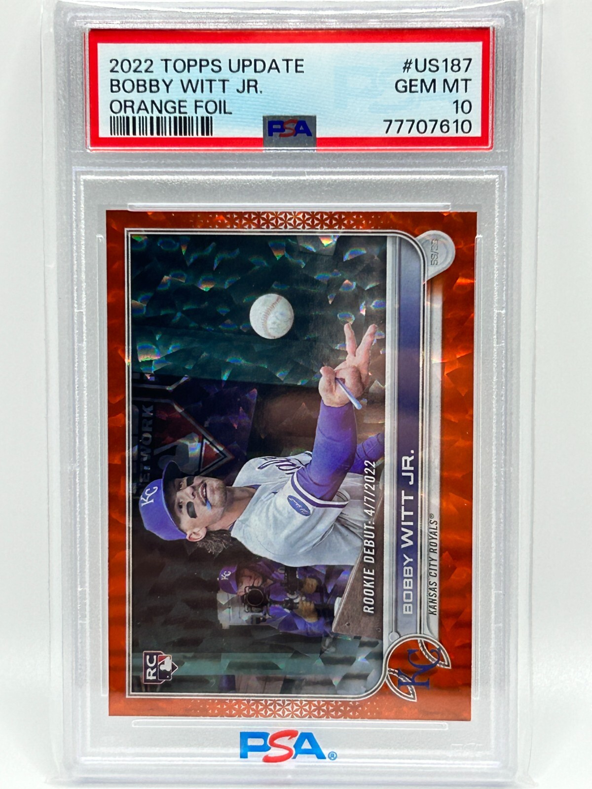 BOBBY WITT JR 2022 TOPPS UPDATE ORANGE FOIL 39/299 PSA 10 ROOKIE RC #US187 JC