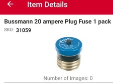 Bussmann Buss 20 Amp 125V Plastic Plug Fuse Breaker Time Delay MB-20 BP/MB-20