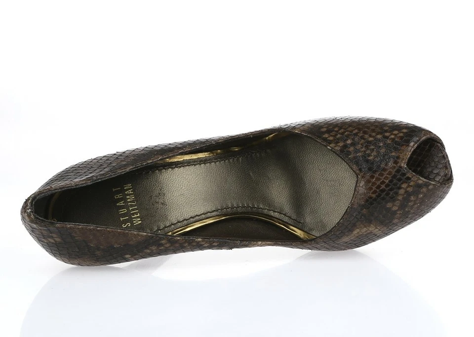 Stuart Weitzman Womens Snake Print Leather Peep Toe Platform Pumps Size 9.5 M - Image 3 of 4