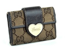 GUCCI Heart Logo GG Canvas Brown Leather 6 Key Ring Holder Key Case Italy Used