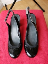 Nine West Black Slingback Block Heel Shoe Patent Leather Size 8M Excellent Shape