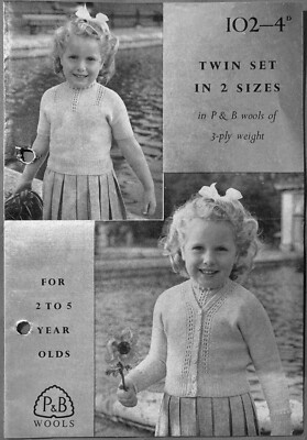 P&B WOOLS 102: Strickanleitung MÄDCHEN TWIN SET 2 - 5 Jahre 3-lagig - gebraucht vintage