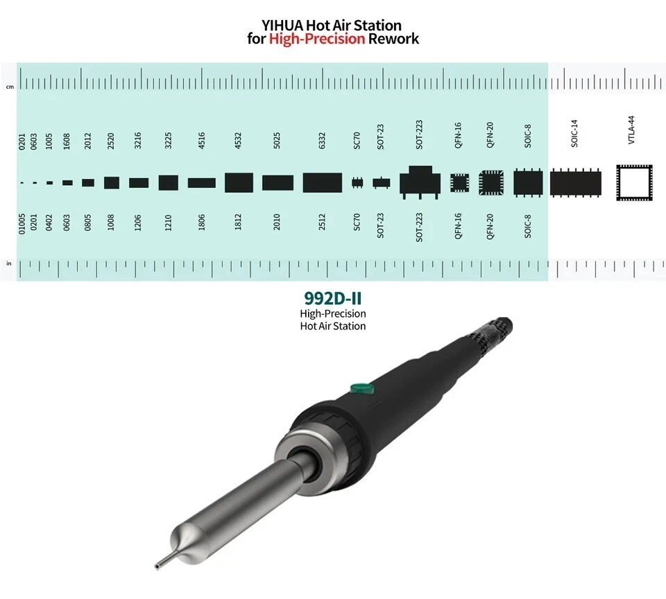 YIHUA 992D-II Digitale regelbare Heißluft-Rework-Lötstation C210/C245 Lötkolben - Bild 3 von 4