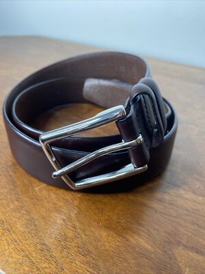 Polo Ralph Lauren Leather Belt Sz 36 Brown SIlver Buckle 1 1/4