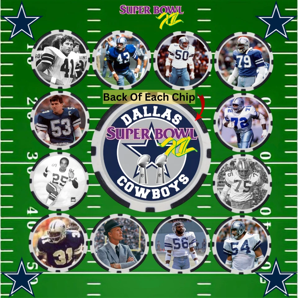 COWBOYS SUPER BOWL XII CHAMPION TEAM - FULL TEAM - 24 POKER CHIP SET - Image 2 of 4