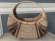 Vintage Hong Kong Rattan Wicker Handbag Purse 50s Woven Bakelite